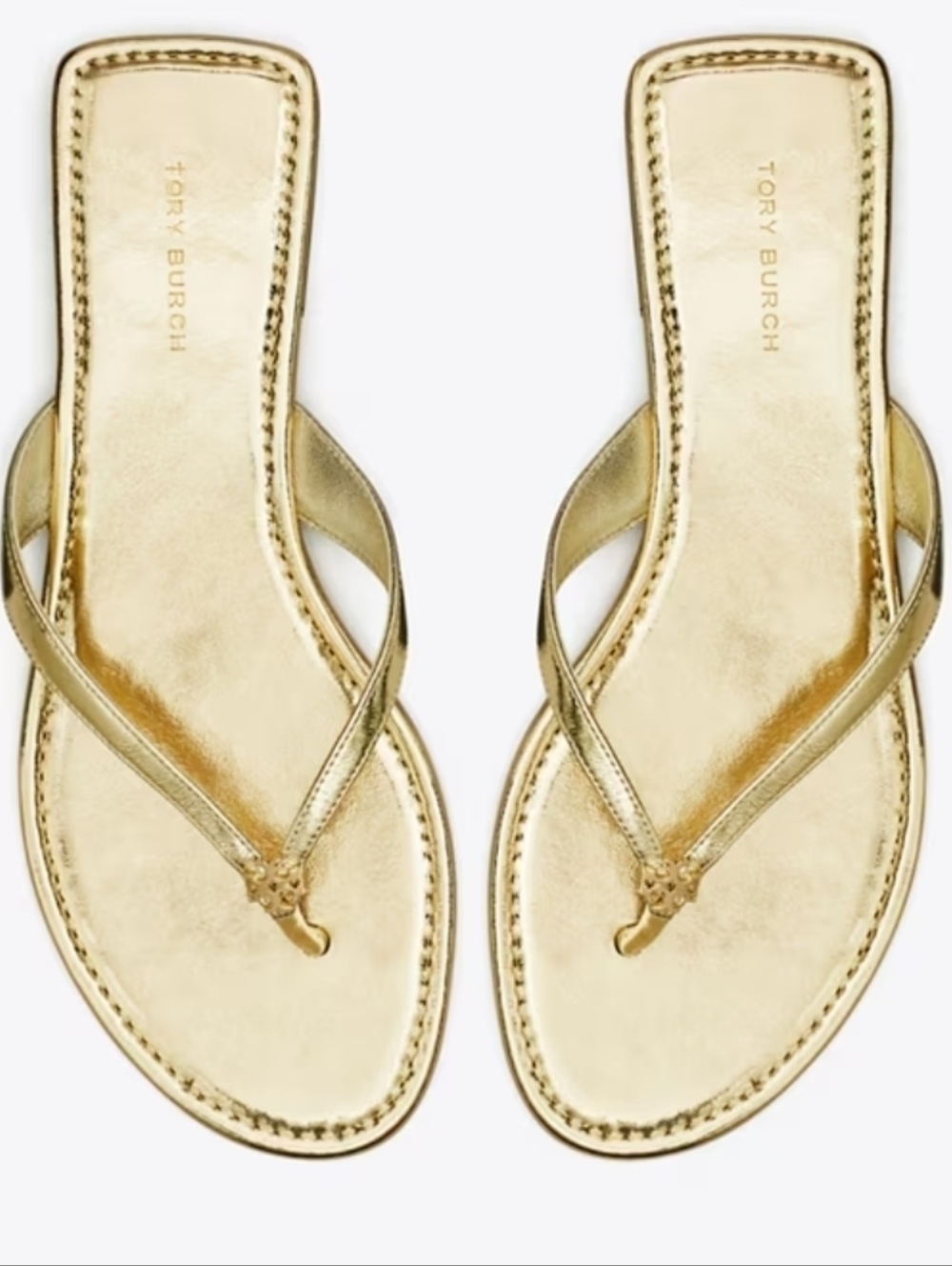 NEW IN BOX!! TORY BURCH CLASSIC LEATHER FLIP FLOP IN SPARK GOLD - SIZE 7
